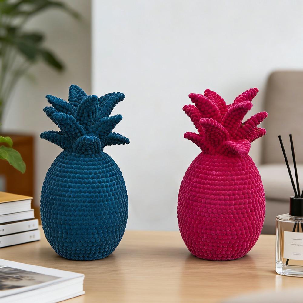 Pineapple Sculpture Flocked Desktop Decoration Modern Figurine Statue For Home Living Room Shelf Cabinet Mantel
