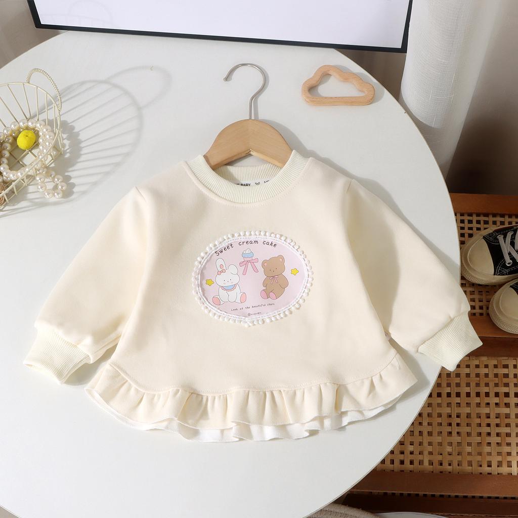 Girls' Floral Round Neck Ruffled Sweatshirt Bottoming Shirt Children's Top