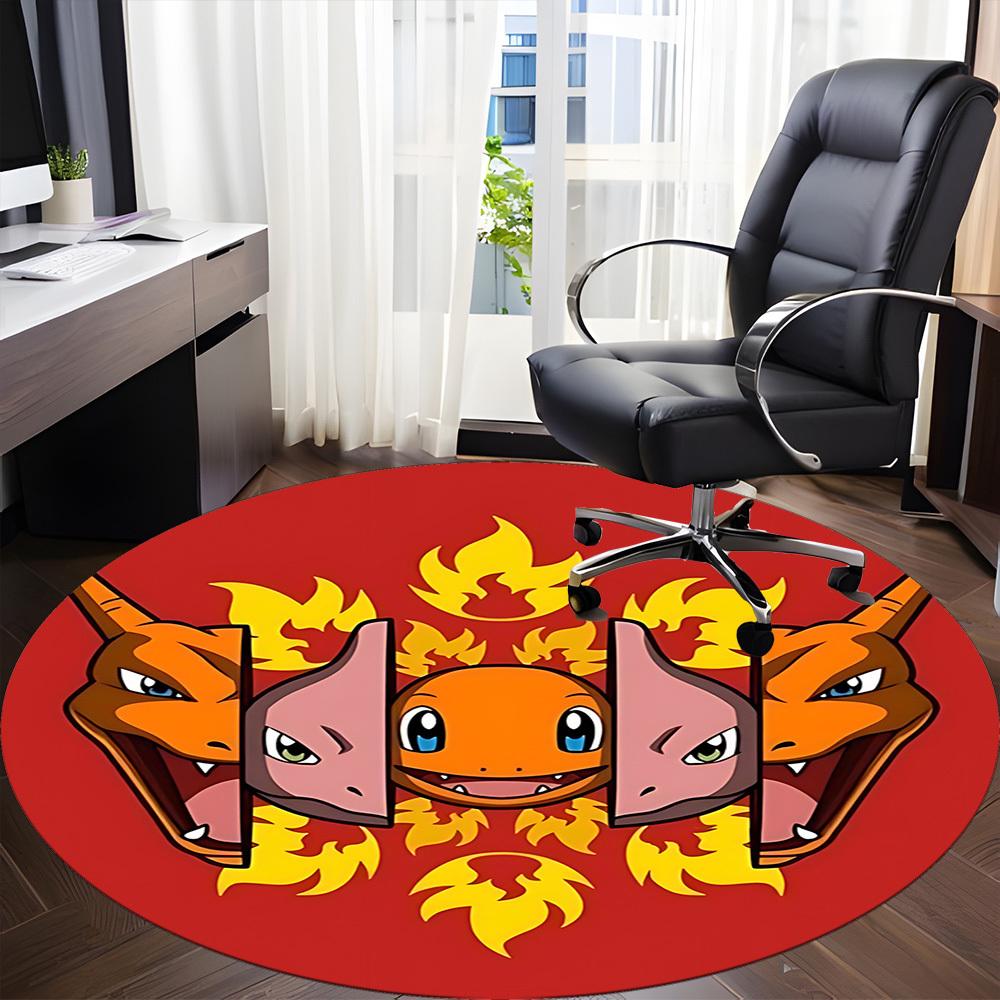 1pc Flame Pokémon Office Round Area Rug, Indoor Mat Suitable For Office, Under Office Chairs Bedroom Living Room Home Decor, Room Deco