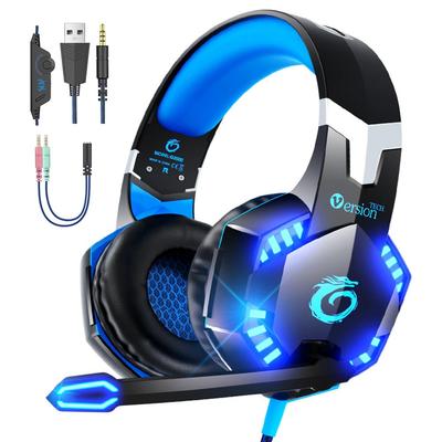 ВерсияTECH. Игровая гарнитура для PS4, PS5, Switch, Xbox One, FPS, ПК, Совместимая, Синяя, С шумоподавлением, Проводная, Закрытые наушники, Усиленные басы,