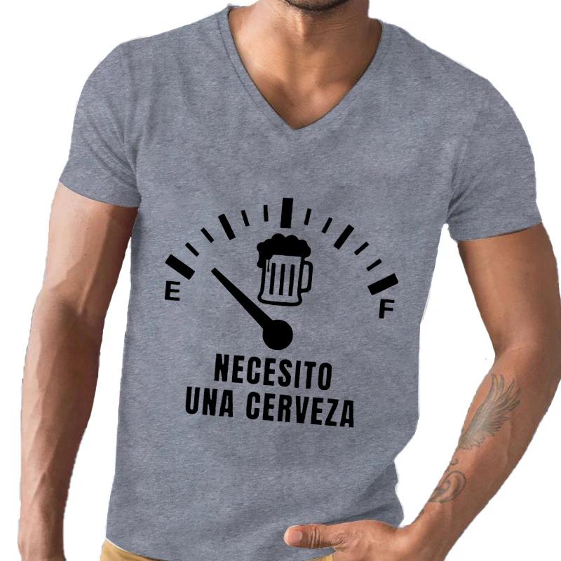 Мужская уличная футболка Necesito Una Cerveza с принтом, топы, футболки с V-образным вырезом, летняя футболка, топы, футболка оверсайз для мужчин, одежда
