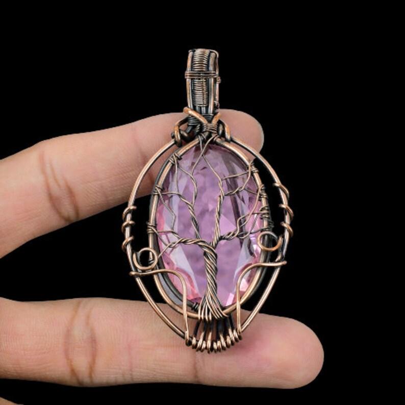 Tree Of Life Pink Kunzite Gemstone Copper Wire Wrap Pendant Copper Wire Wrapped Jewelry Tree Of Life Jewelry Copper Jewelry Handmade Jewelry