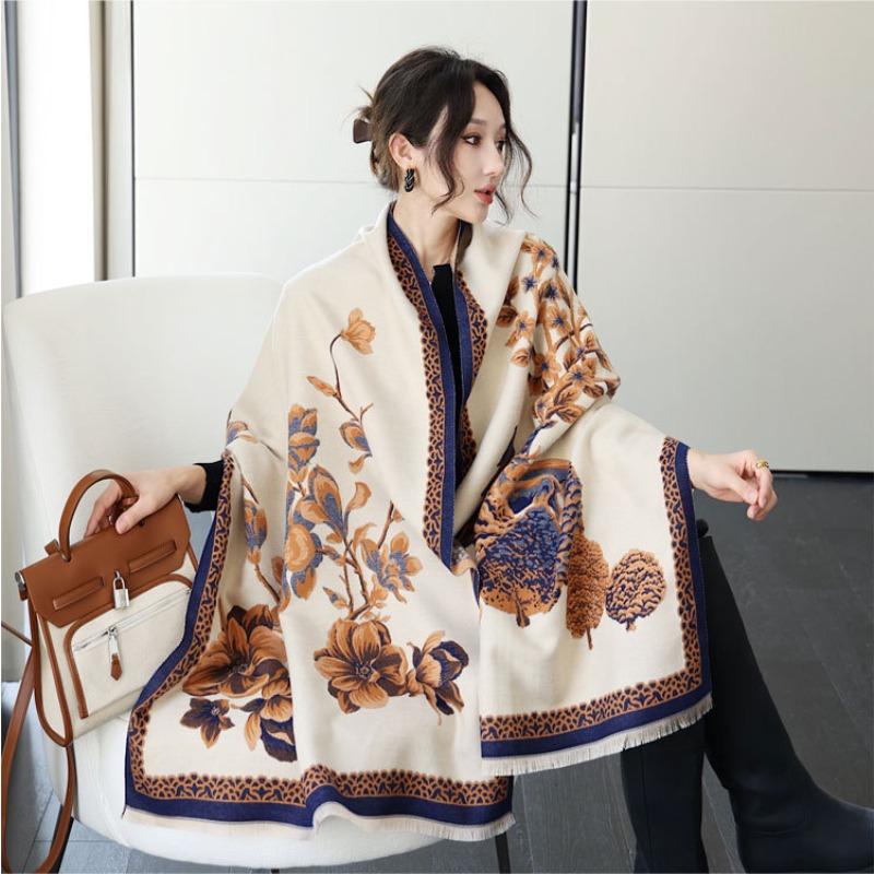 Осень и зима новые цветы расцветают и видеть оленей жаккардовый шарф женский высококлассный универсальный имитация кашемира шаль утолщенный теплый шарф