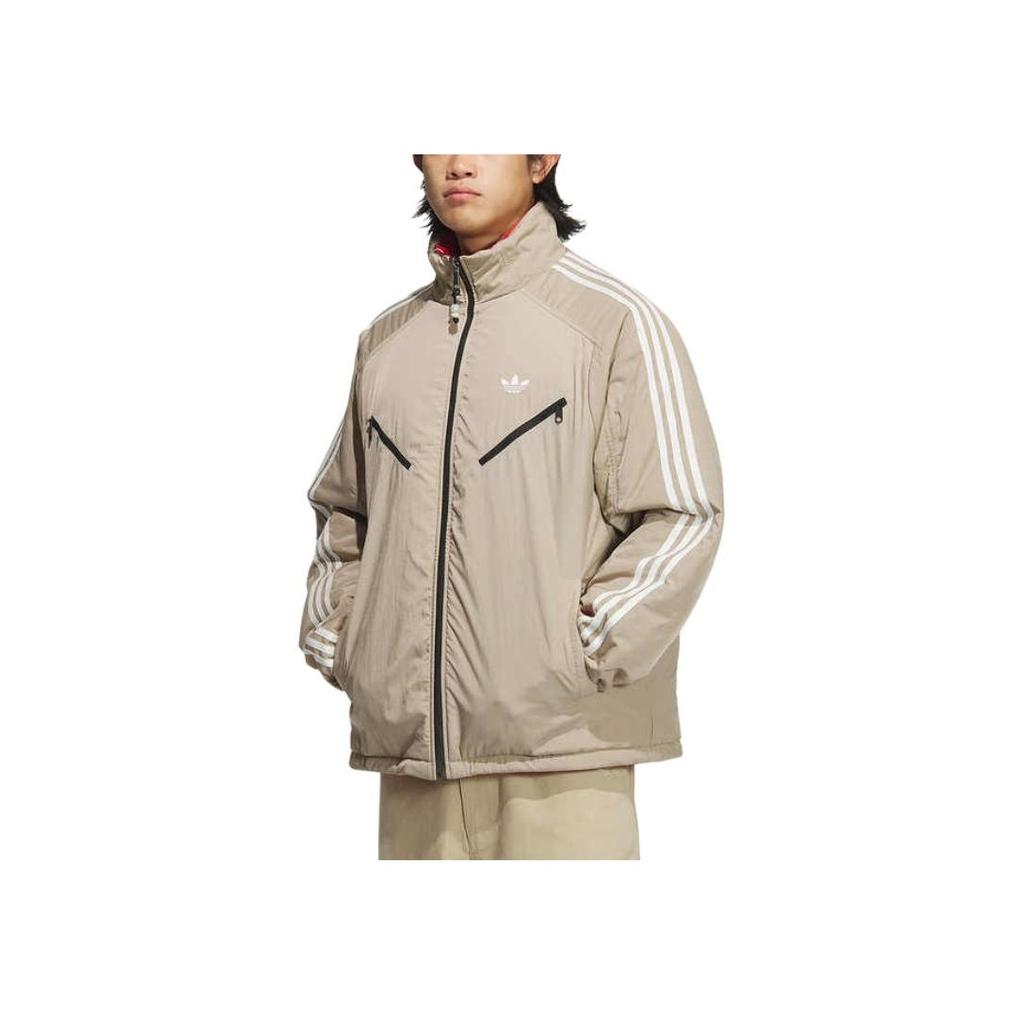 adidas Оригинальная мужская куртка Lny Rev Comfortable Sports Striped Loose Reverse Cotton Jacket Light-Crimson Shadow-Haky-Brown KA0822