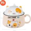 Ceramic Cute Cartoon Instant Noodle Bowl with Lid and Handle Creative Large Capacity Office Fruit Bowl Tableware