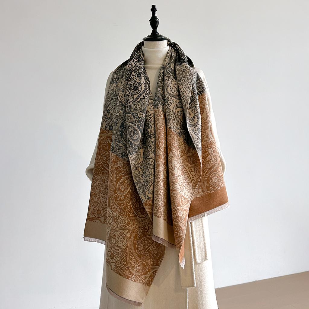 Scarf Women'S Winter Retro Exotic Cashew Flower Autumn And Winter Imitation Cashmere Scarf High-End Temperament Shawl