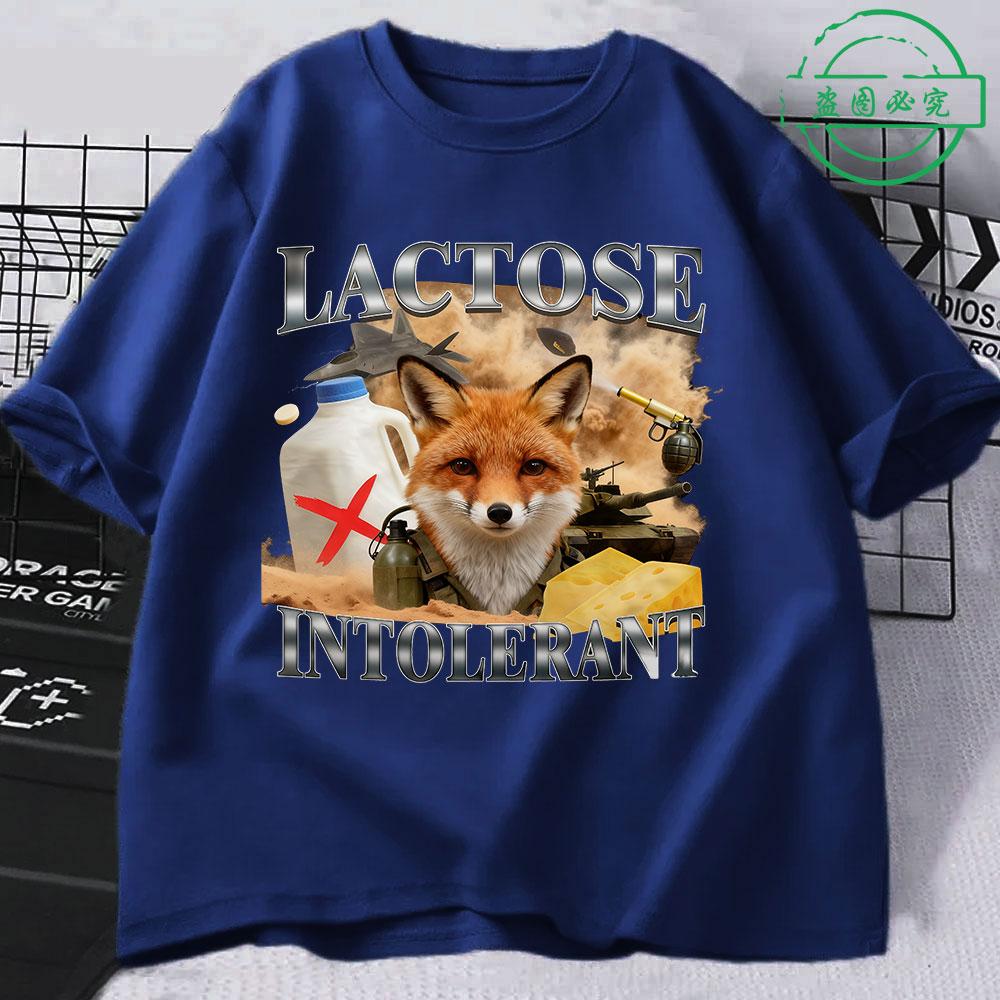 Lactose Intolerance Funny Fox Meme Pattern Tshirt 2026 New Mens Womens Fashiona Cotton Casual Comfortable Oversized Tshirt