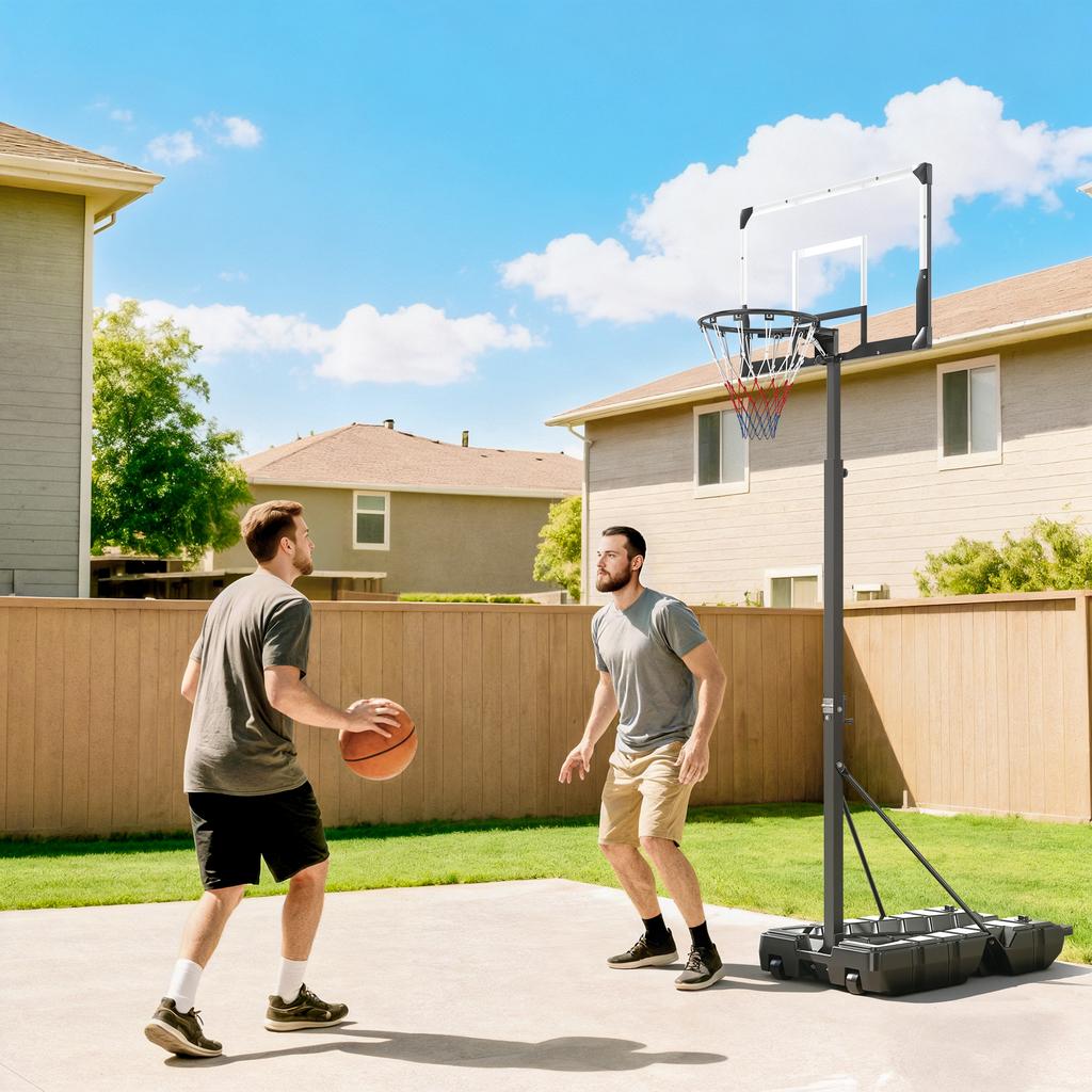 Basketball Hoop for Outdoor Adjustable 230-305 cm with Unbreakable Backboard Fillable Base and Wheels Black