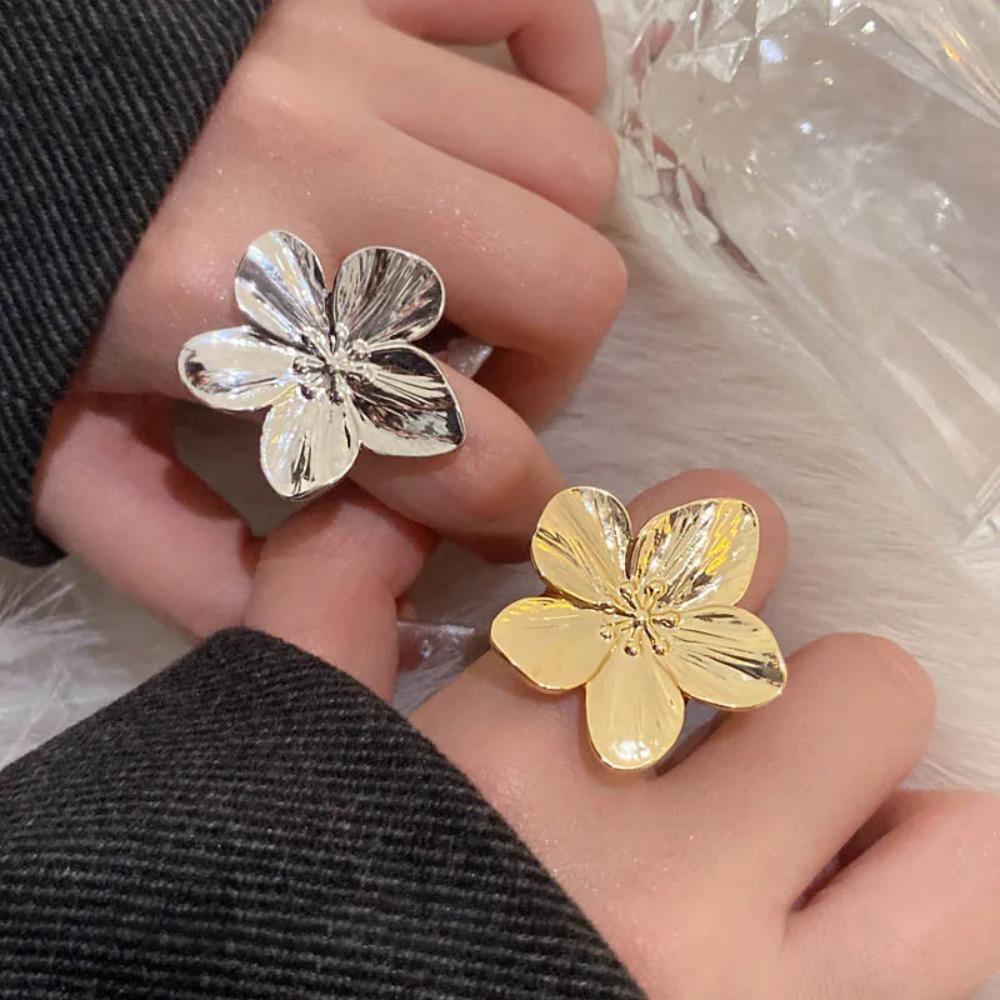 Stainless Steel Flower Ring For Ladies Vintage Index Finger Ring Geometric Opening Ring