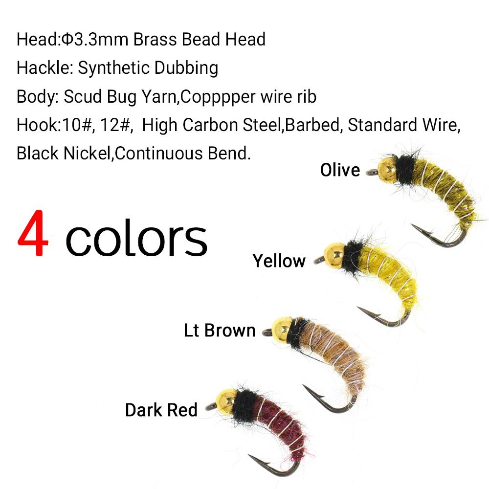 6/8 шт. 2 размеров Нимфа личинки ручейника с головкой из бусинки Реалистичный жук-бокоплав Червь для ловли форели и хариуса (Крючок с бородкой, Быстро тонущий)