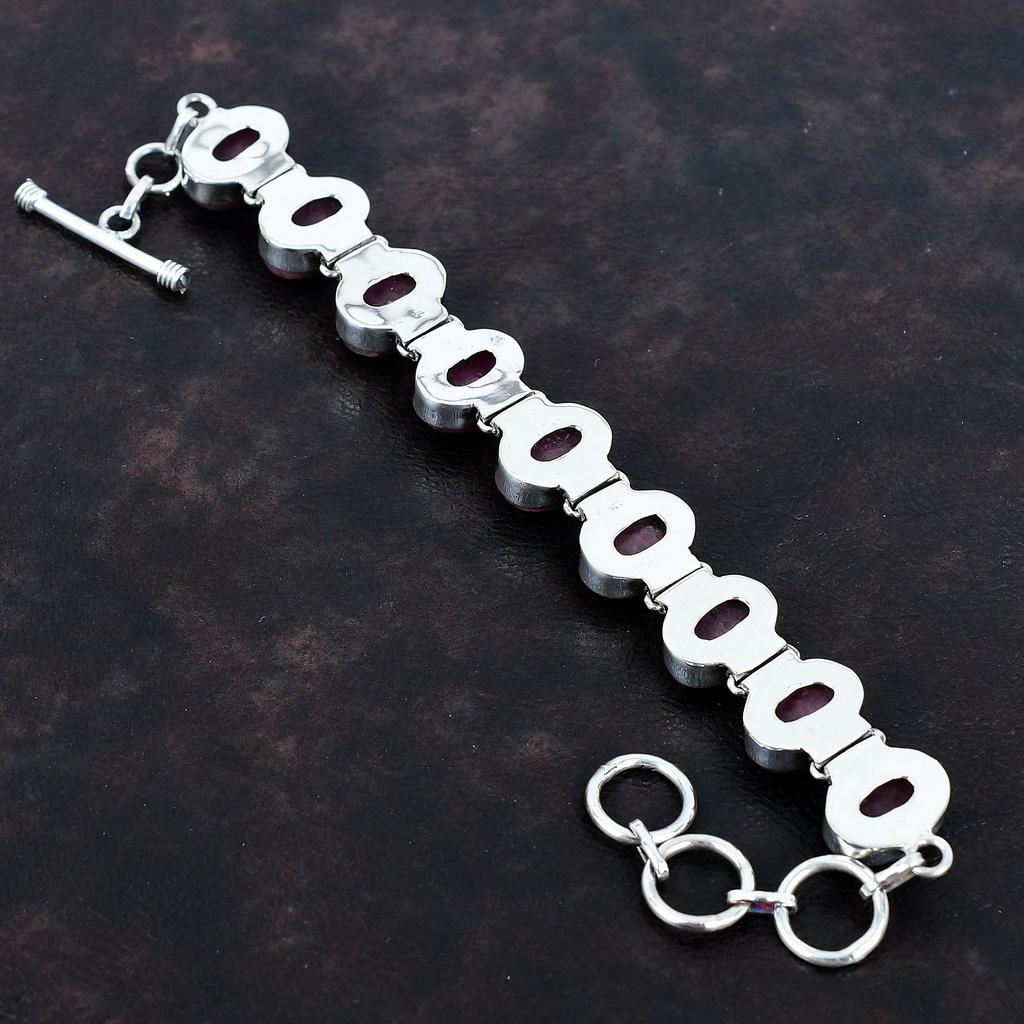 Браслет из драгоценного камня родонит, ручная работа, уникальный дизайн, ювелирное изделие, браслет из стерлингового серебра 925 пробы, регулируемый браслет-цепочка, подарки для нее, ювелирные изделия в стиле бохо