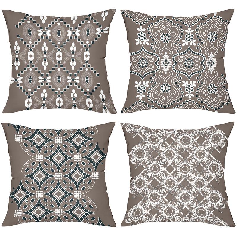Коричневая декоративная подушка со сложными геометрическими узорами, наволочка из полиэстера, декоративная подушка для дивана, подушка для изголовья