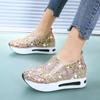 Female Wedge Shoes Sequin Mesh Breathable Shoes Women Gold Silver Platform Sneakers Women Height Increasing Wedges Shoes Casual