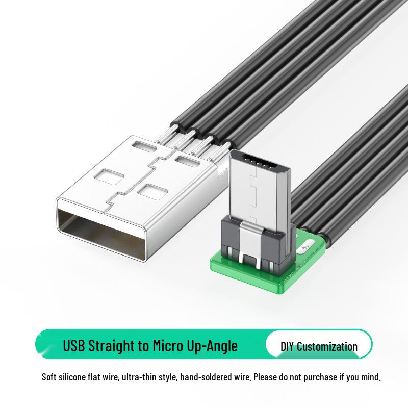 Плоский силиконовый мягкий кабель для зарядки Micro USB, DIY плата с разъемом с прямым изгибом, доступен в 1м/2м.