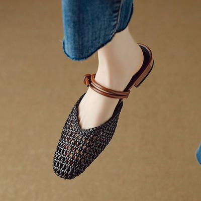 Микрофибра Мюли Плетение Лето Размер 41 Низкий Каблук Слингбэк Вечеринка Туфли Женские Квадратный Носок Гладиатор Вырезы Лодочки