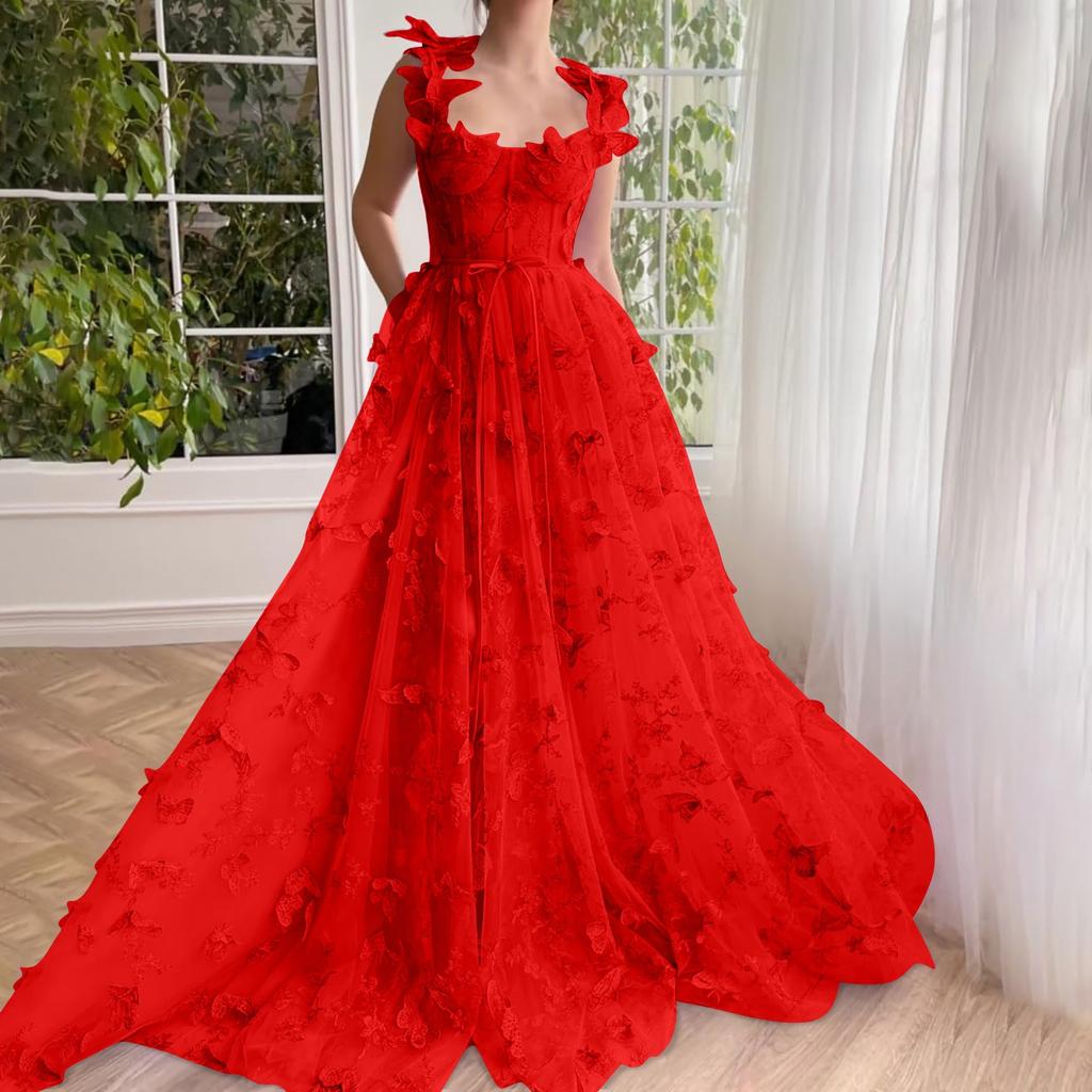 Женское вечернее платье высокого класса, изысканное выпускное вечернее платье, длинное выпускное платье из тюля с аппликацией из кружева и инкрустацией в виде 3D-бабочки