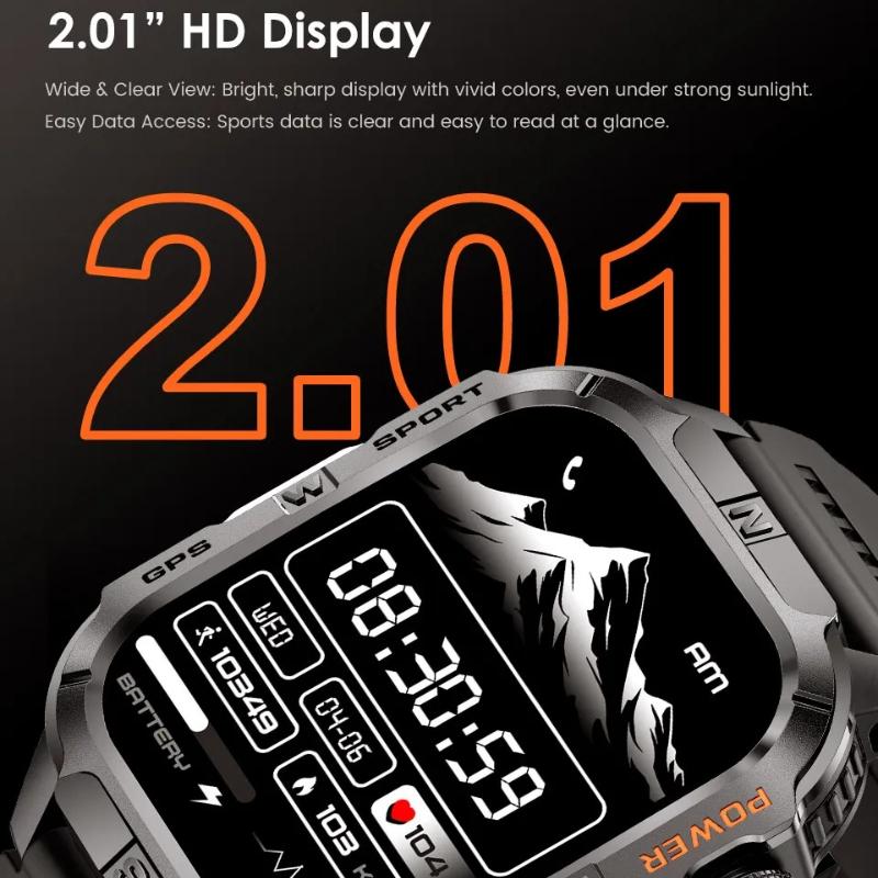 2026 New Outdoor Military Men's Smart Watch Is Equipped with GPS LED Lighting Compass Wireless Communication IP68 Waterproof Smartwatch Music 540mah