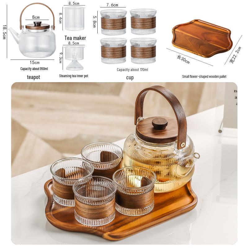 Japanese Style Glass Tea Pot Set - High Temp Resistant, Ideal for Fruit and Steam Tea, Includes Infuser for Elegant Afternoon Tea.