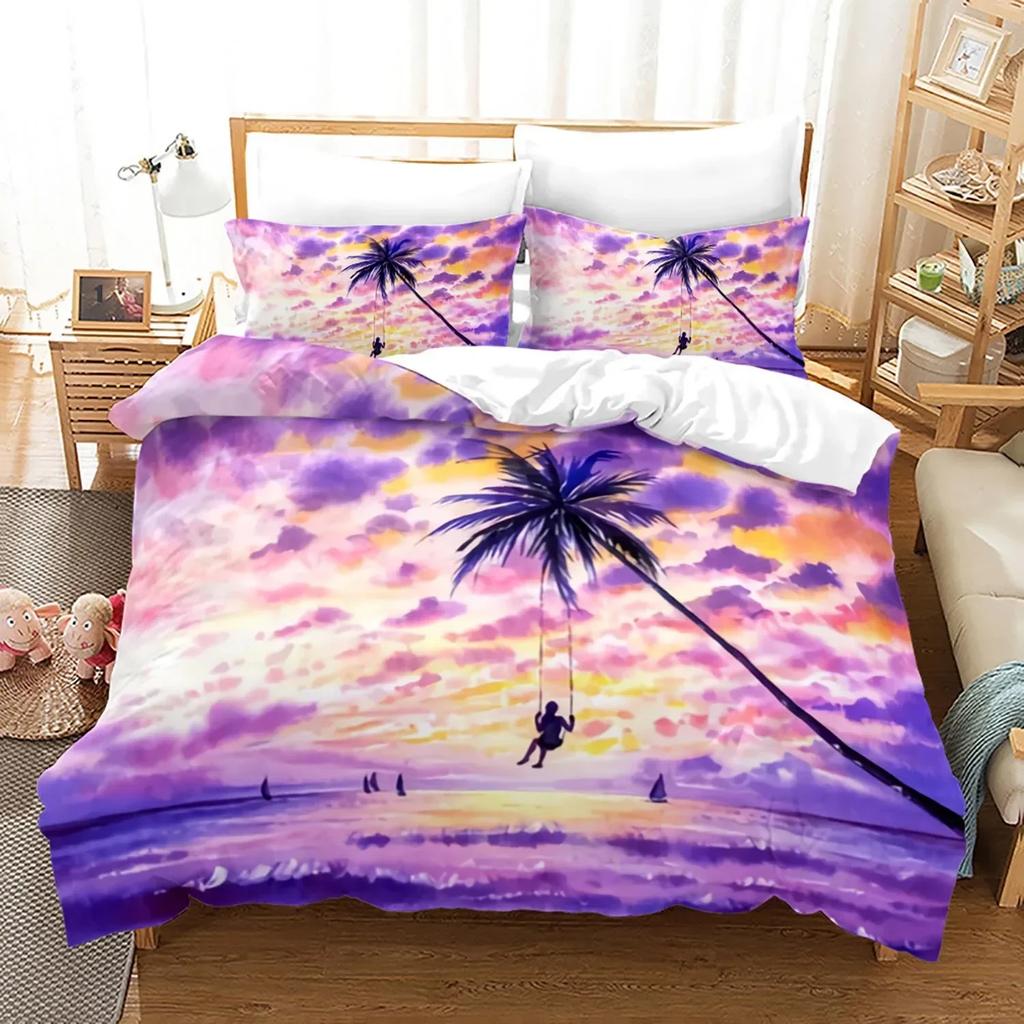 Ocean Tropical Island Palm Trees Comfortable Duvet Quilt Cover Pillowcase Bedding Set Children Bedroom Decoration Home Textile