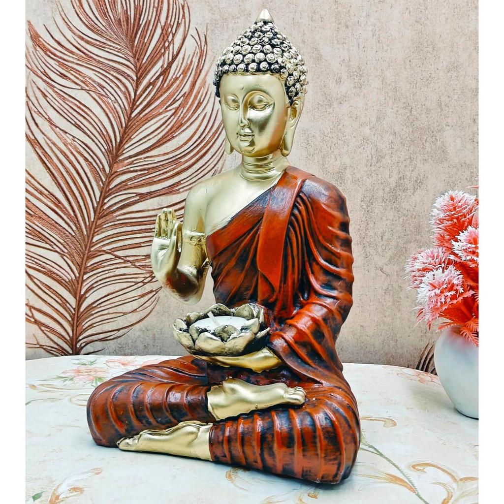 Статуя Будды, выставочный образец, идол с чайной свечой для домашнего декора и гостиной, уникальные выставочные образцы 1 фото (Золотой Махрун), Полистоун, Религиозный