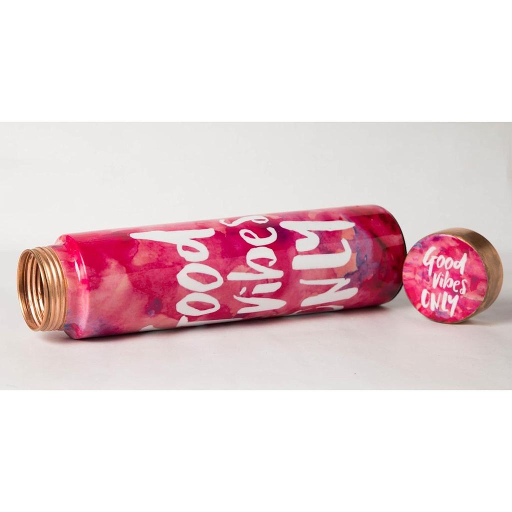 Good Vibes Only Multicolour Designer Printed 100% Pure Copper Bottle 1 Litre | Beautiful Bottle