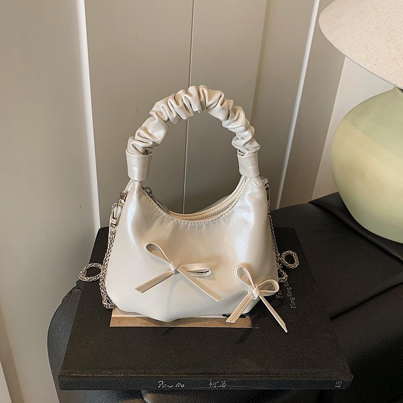 Niche Simple Bow Pleated Handbag Women's 2025 Summer New High-end Messenger Dumpling Bag