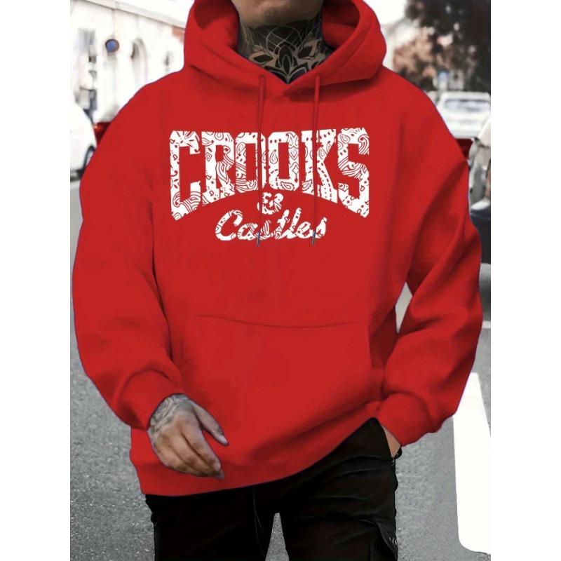 [Crooks & Castles | Графический] Худи Crooks & Castles с принтом, 1 шт., для мужчин | Повседневная толстовка из полиэстера с легкой эластичностью