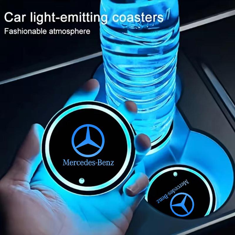 LED Light Car Coasters Light Mats 7 Colors Cup Holder Pad For Mercedes Benz B/C/E/S Class W203 W204 W205 W210 W211 Accessories QA1