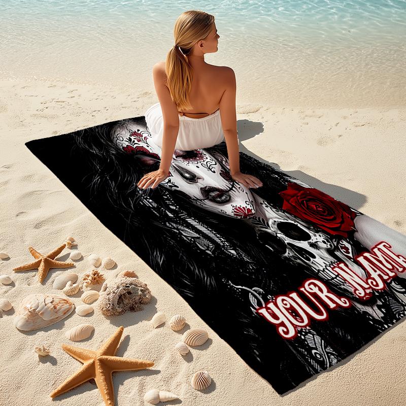 1PC Custom Name Day Dead Art Beach Towel Highly Absorbent And Sand-Resistant Towel for Swimming, Pool, Yoga, And Travel Lightweight