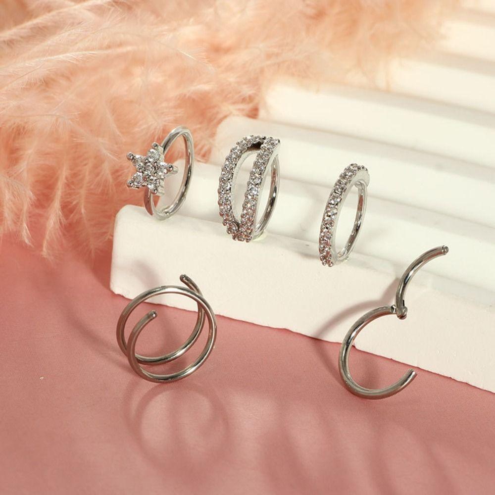 15Pcs L Ring Hoop Double Nose Rings Mixed Body Clips Hoop for Women Men