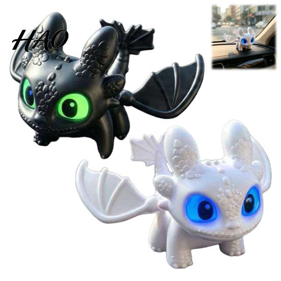 Movie Character Collectible Dragon Car Dashboard Ornament, Flapping Wings LED Flashing Eyes Keychain Kids Room Table Decor with Motion Sensor, Helmet