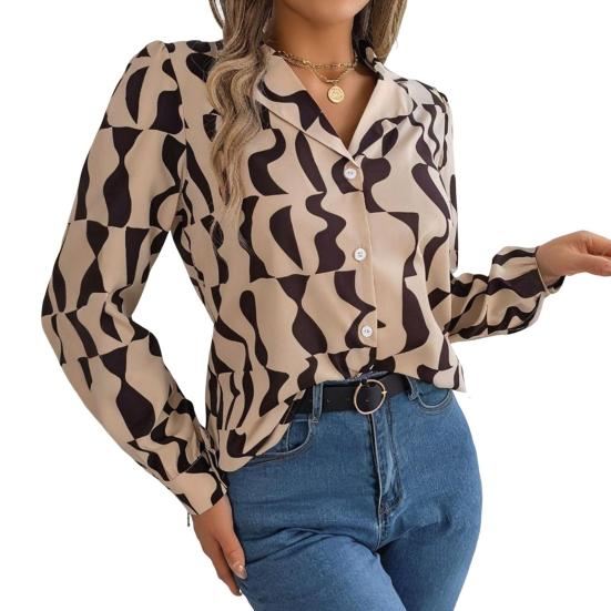 Women's Button Down Shirt Casual Long Sleeve Lapel Top Loose Printed Streetwear Clothing for Work Party Vacation Travel