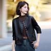 Ретро кожаная куртка короткое пальто женская осенняя новинка круглый вырез свободная и тонкая универсальная мотоциклетная кожаная куртка
