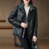 Winter New Style Genuine Leather Down Jacket Women's Short Sheepskin Black Square Collar Warm Leather Jacket Thick