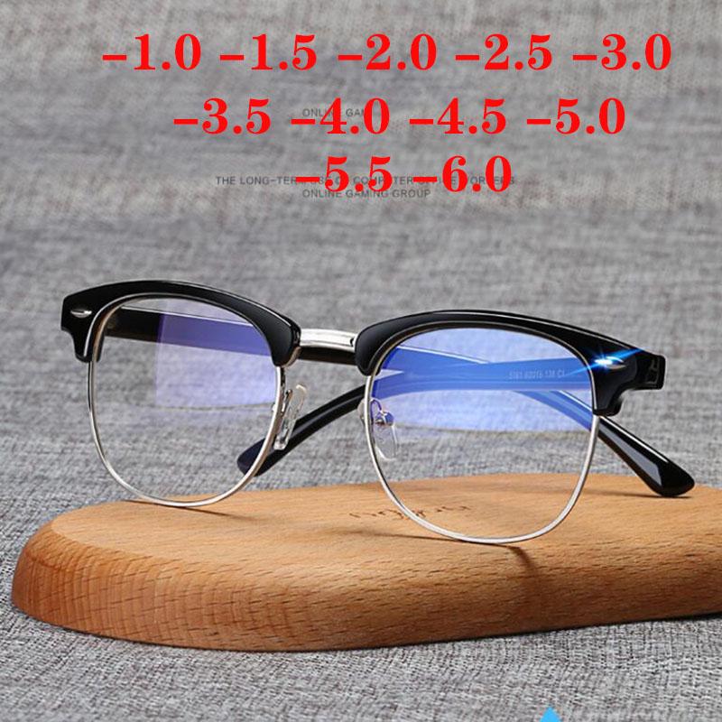 Classic Half Frame Myopic Glasses Anti Blue Light Blocking Glasses Men Women Shortsighted Eyeglasses Goggles