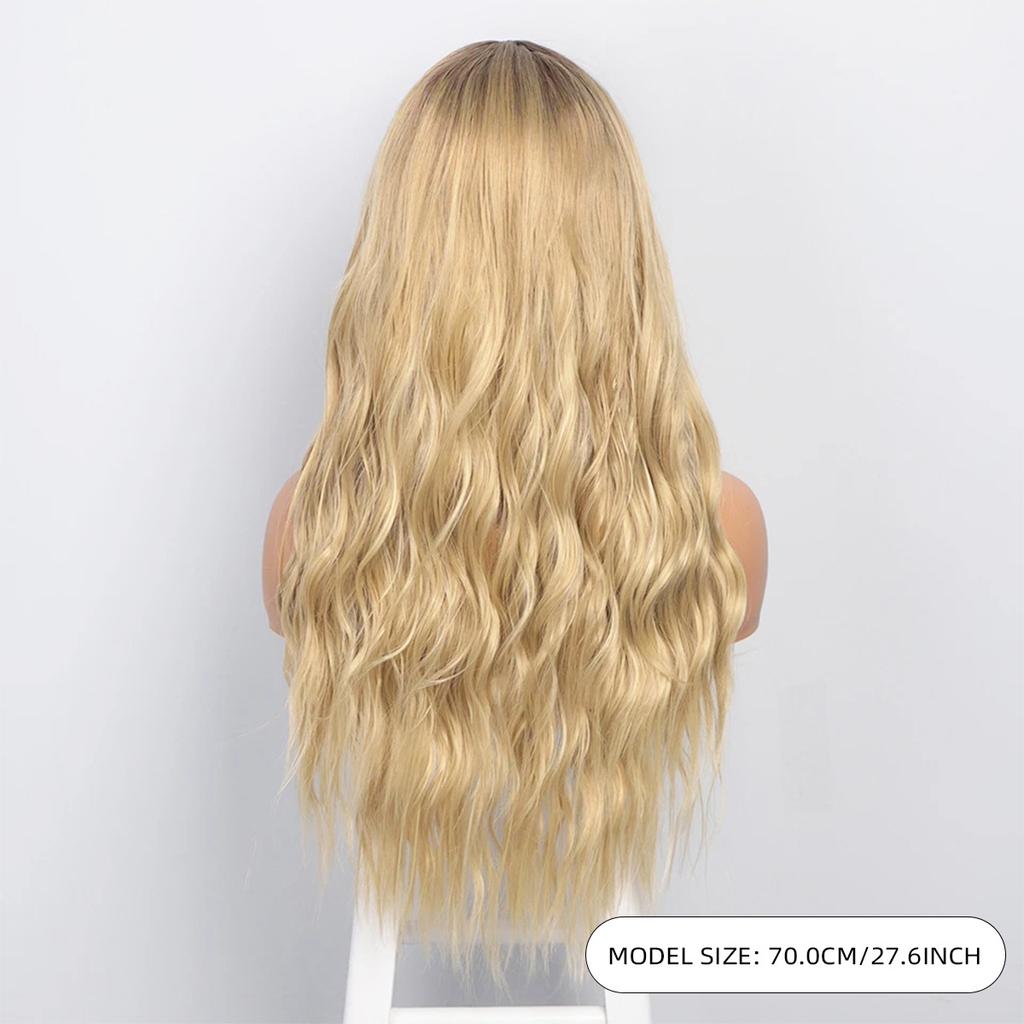 Женские синтетические светлые коричневые парики, длинные вьющиеся волнистые парики с темными корнями, ежедневные натуральные искусственные волосы для косплея, термостойкое волокно