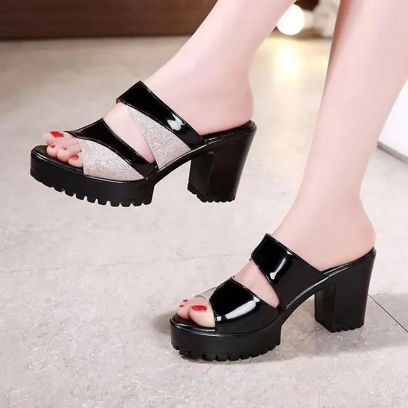 Fashion Summer Women's Platform Chunky Heel Slippers New Peep Toe High Heel Shoes for Women Outdoor Dress Party Women's Heeled Sandals