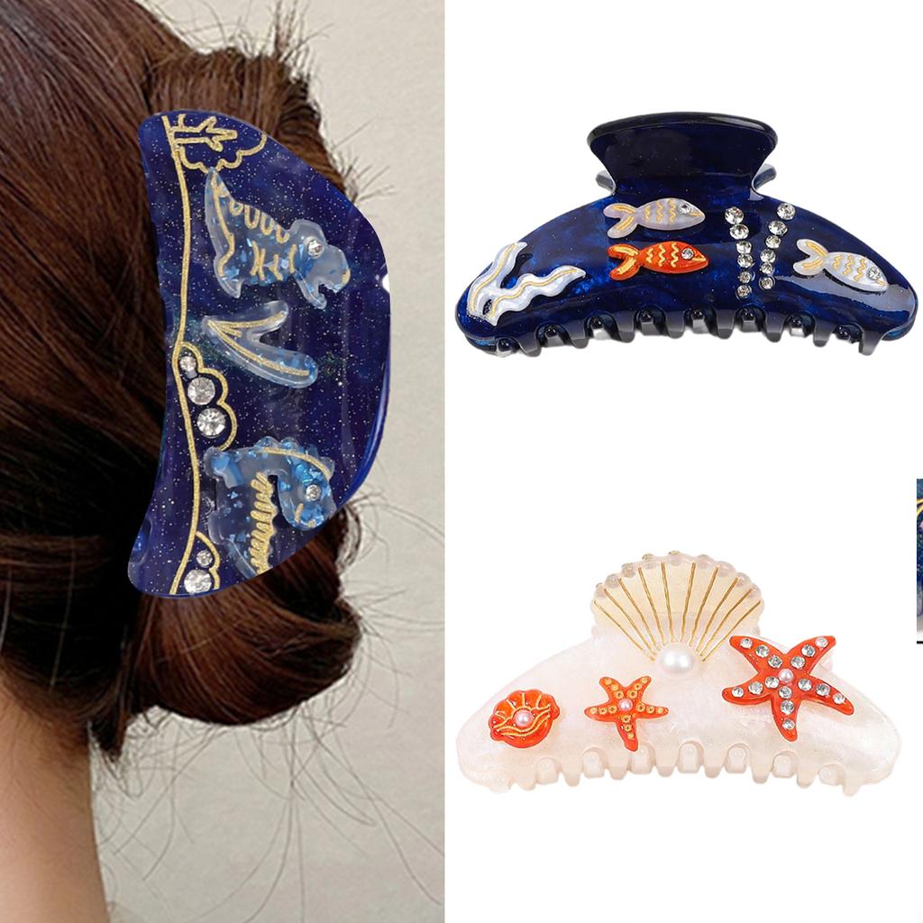 Acrylic Ocean Themed Hair Claw Secure Hold Hair Clip With Trendy Shark Pattern Fashion Hair Accessory For Daily Styling