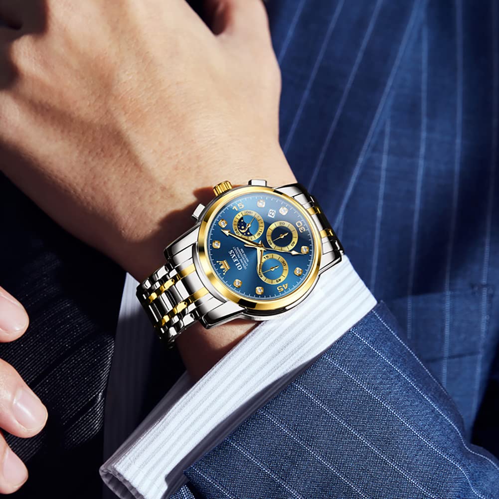 Часы OLEVS Business Silver Arm Watch Blue Стильные популярные часы Аналоговые кварцевые водонепроницаемые часы Спортивные часы с металлическим ремешком Повседневные часы Синие часы с датой