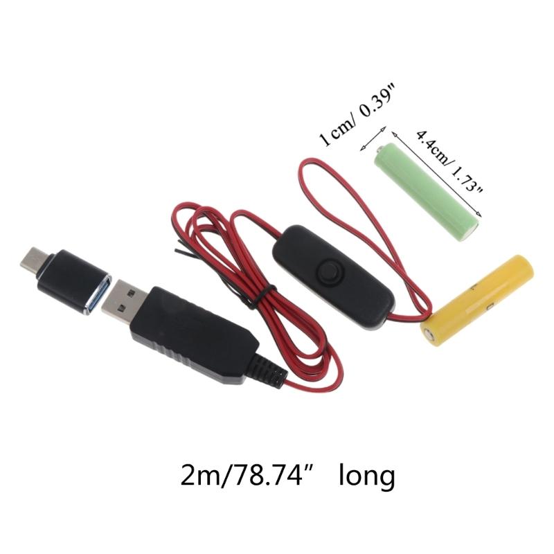 Устранитель батарей AAA 2 м USB Type C Кабель питания Замена батарей AAA для Электрической игрушки Фонарика Часов