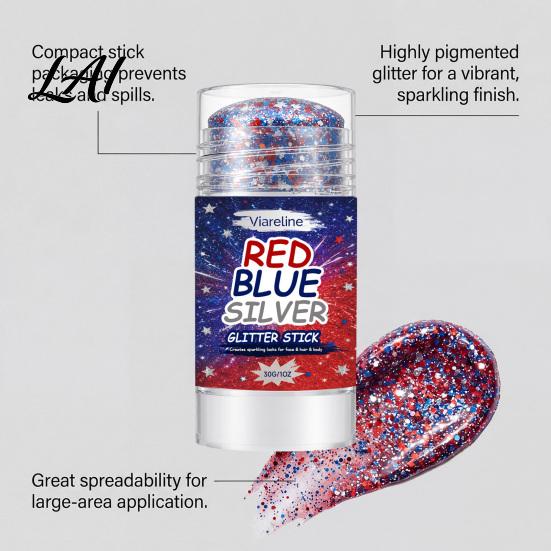 Party Glitter Stick 30G Independence Day Body Stick Patriotic American Flag Face Hair Glitter Red Blue Silver-color Makeup 4th of July Accessories