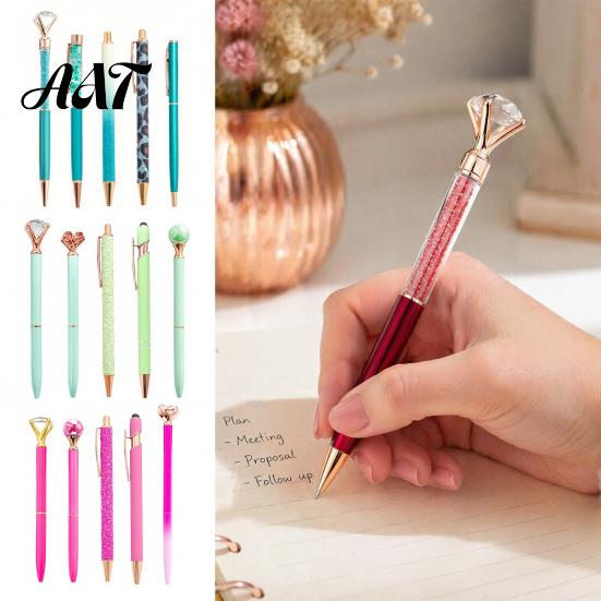 Flowing Glitter Writing Tool 5PCS Metal Diamond Ballpoint Pens, with Sparkling Rhinestone Decor, Professional Stationery Smooth Press Mechanism