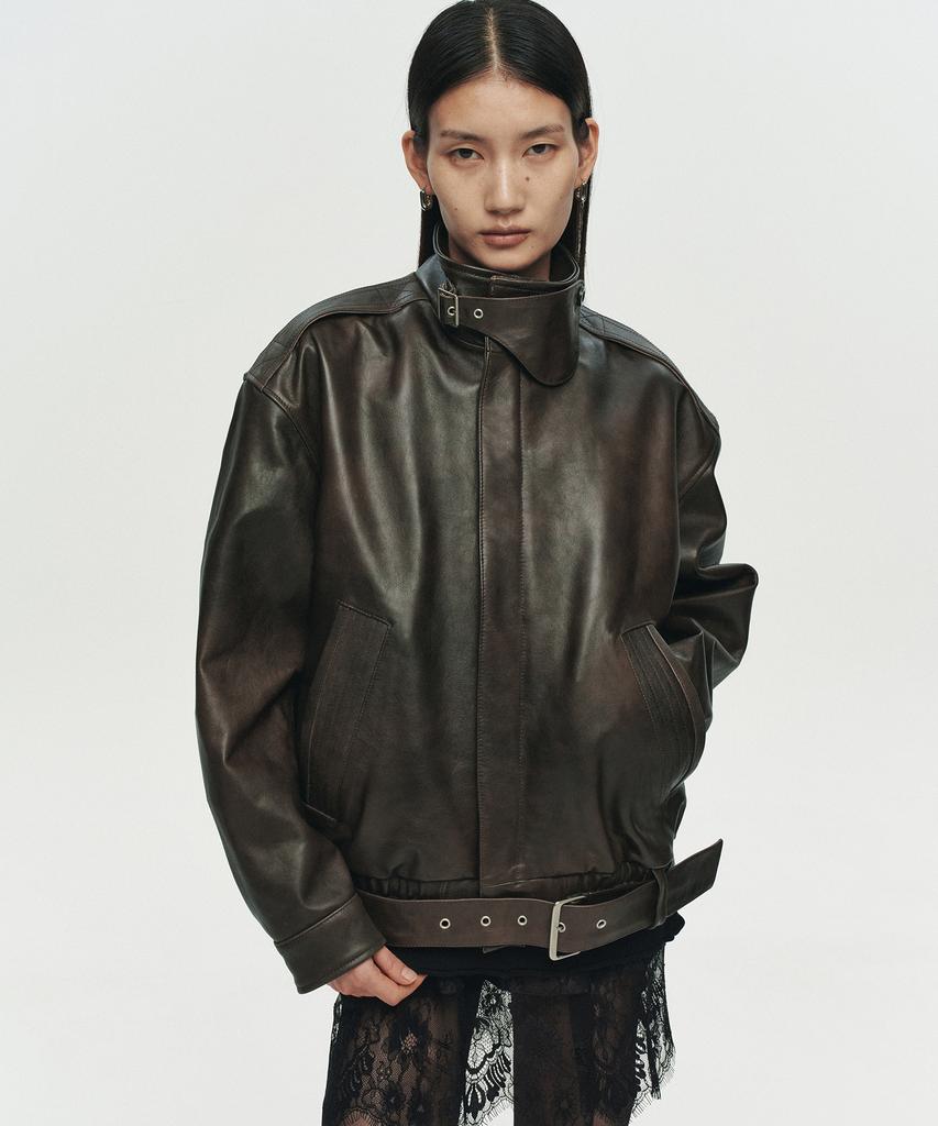 Heute Kain Belted Leather Jacket (Brown)
