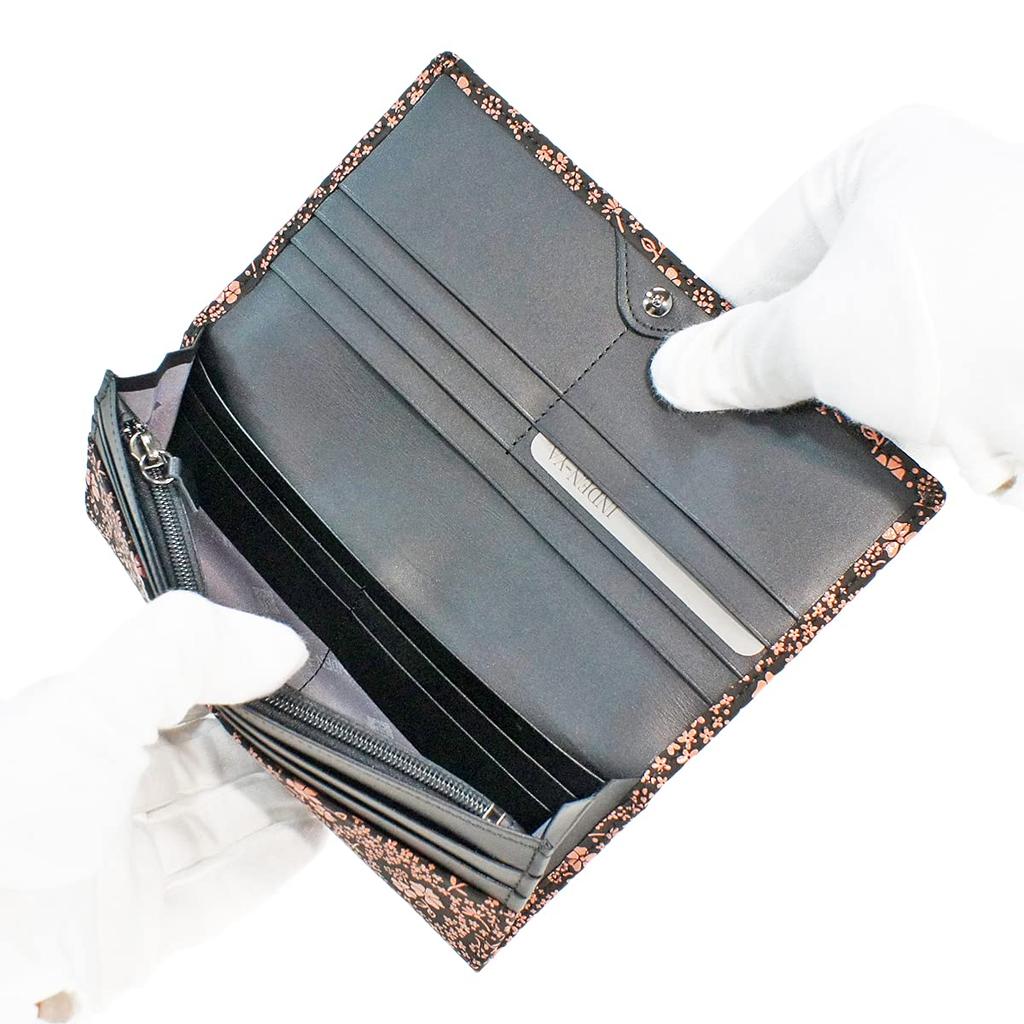 Inden Long Bunch Coin Purse Black X Pink American Blue Pattern [Indenya] Wallet, Wallet, Q, Included, Deerskin, Lacquer, 2308-51-166