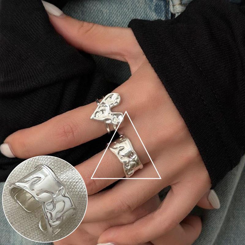 Women's Wide Band Geometric Frosted Matte Open Ring, S925 Silver Plated Creative Index Finger Design