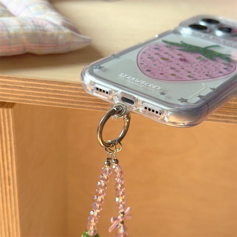 Яркий Розовый Чехол для Телефона со Стразами в Виде Клубники для iPhone 17/16 Pro Max/15/14 – Стильный Дизайн для Продвинутых Девушек.