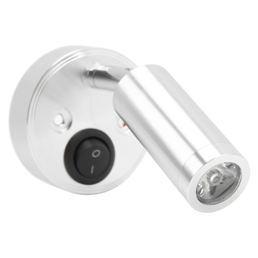 12‑24V 3W LED Reading Light Bedroom Bedside Lamp Chrome Aluminum Alloy for Boat RV SUV Trailer Silver Neutral White