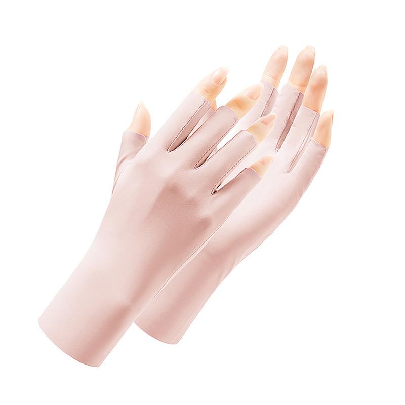 1 пара летних анти-УФ-перчаток без пальцев, чистые цветные ледяные лоскуты, дышащие тонкие солнцезащитные варежки, перчатки для дизайна ногтей, устойчивые к УФ-излучению