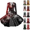Women's Christmas Tree Snowflake Print V-Neck Slim Fit Long Sleeve Swing Dress