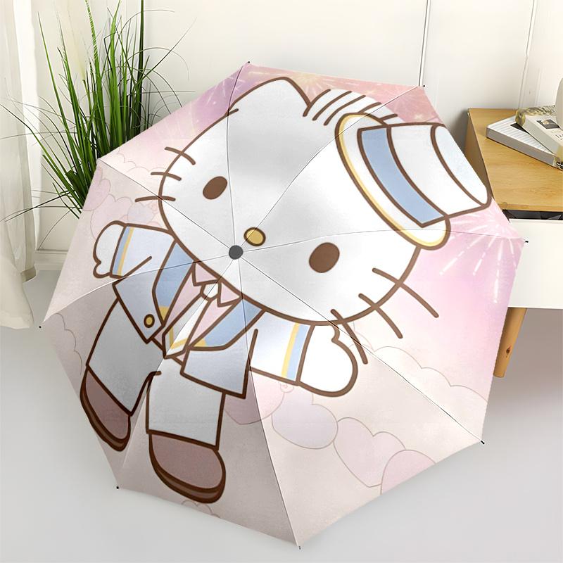 1pc Gentleman Hello Kitty Automatic Open/CloseUmbrella-CuteUmbrella with Cute Design, Portable 3-Fold Compact Umbrella for Men & Women, Valentine's Da